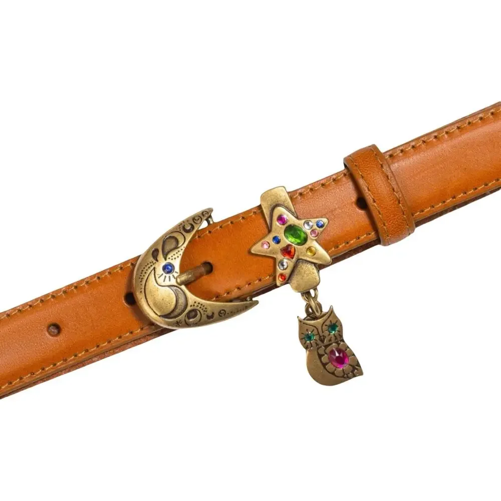 Mother Denim Charm School Brown Owl Star Moon Boho Leather Belt size M NEW Tags